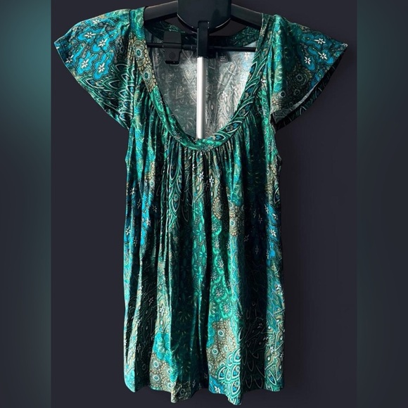 Apt. 9 Teal Paisley V-Neck Flutter Sleeve Tunic - Picture 2 of 7